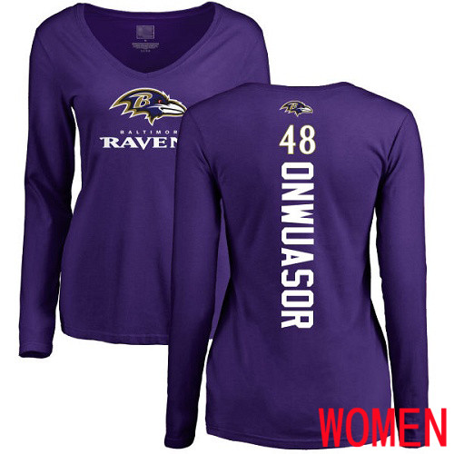 Baltimore Ravens Purple Women Patrick Onwuasor Backer NFL Football #48 Long Sleeve T Shirt->nfl t-shirts->Sports Accessory